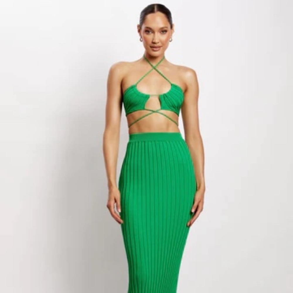 Meshki knit two piece set -green